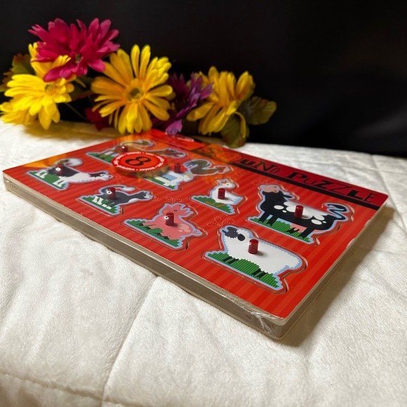 2 NEW Melissa & Doug Zoo & Farm Animals Wooden Peg Sound 8pc Puzzles 🧩 2Yrs+ - Picture 11 of 16